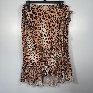 Y2K ECI Leopard Wrap Skirt Ruffle Hem Midi Animal Print Trend Mob Wife Aesthetic